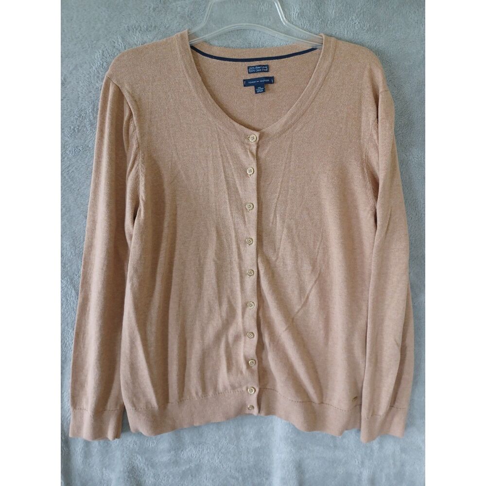 Tommy Hilfiger XXL Cardigan Tan Gold Buttons Pima Cotton Classic Preppy Academia
